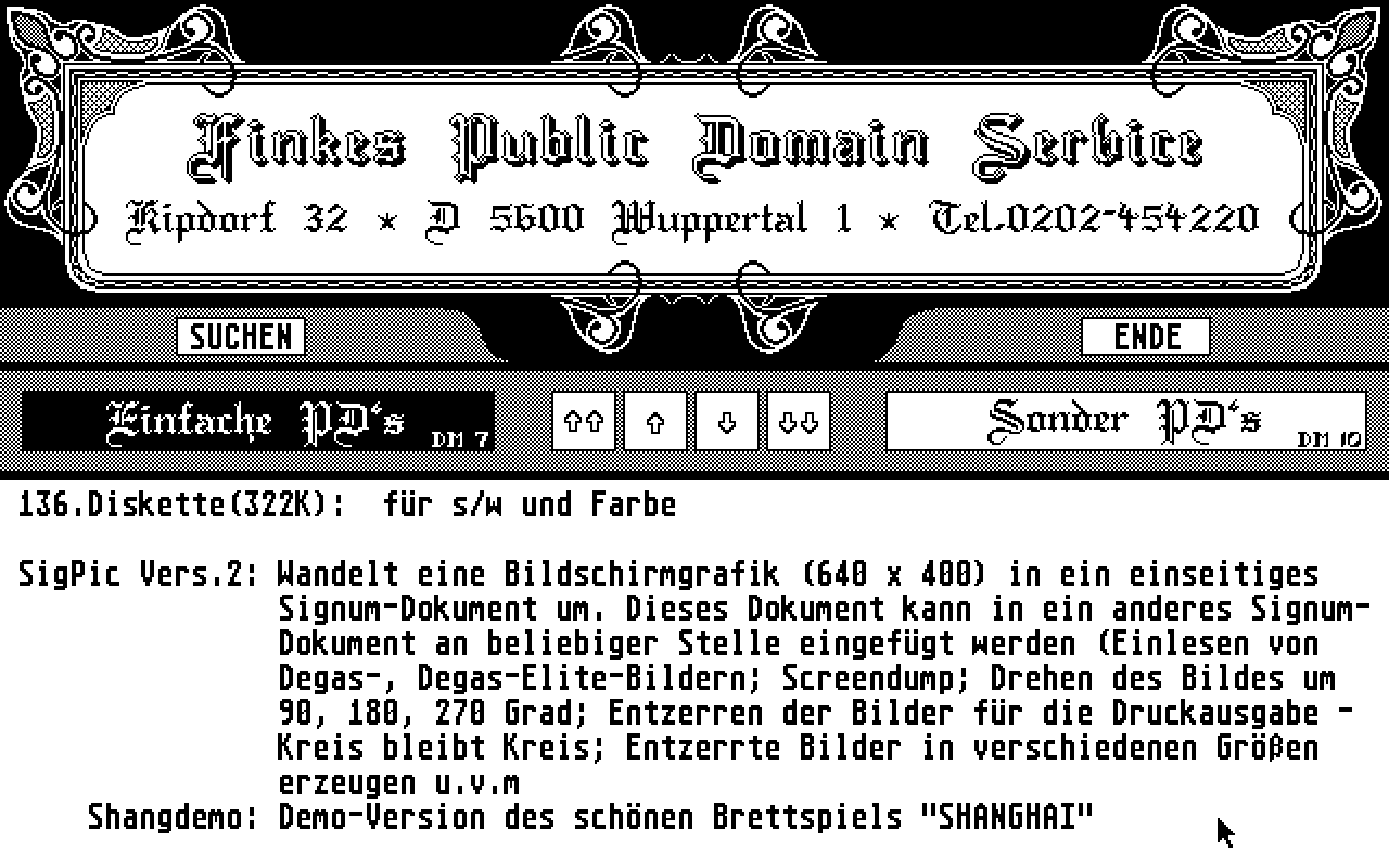 Finke Atari ST Software Buchhandlung atari screenshot